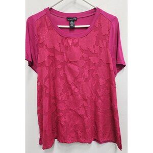 RXB Womens Top Size Medium Hot Pink Burnout Floral Short Sleeve Casual Tee